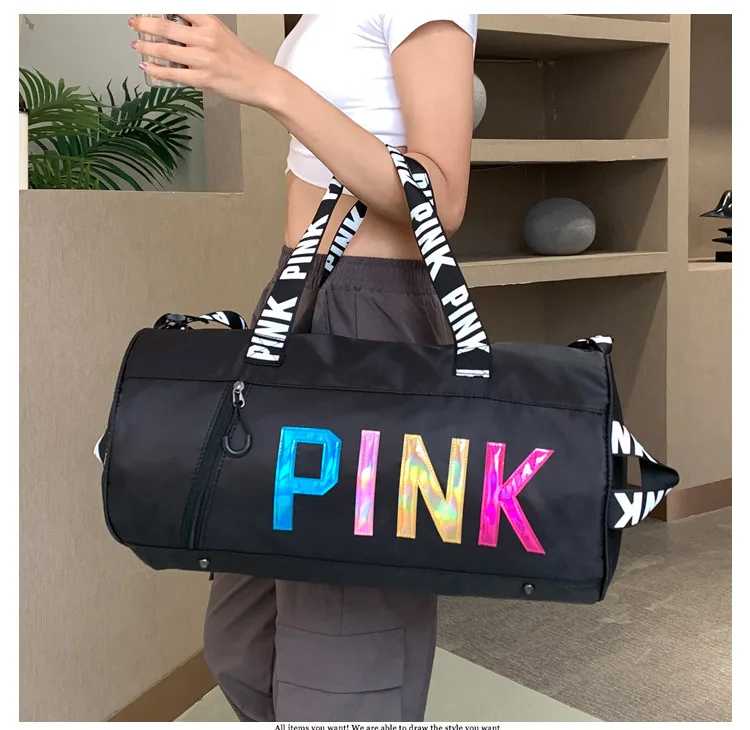 

Wholesale Fashion Logo foldable sport gym women mens waterproof travel duffel bag pink duffel bag