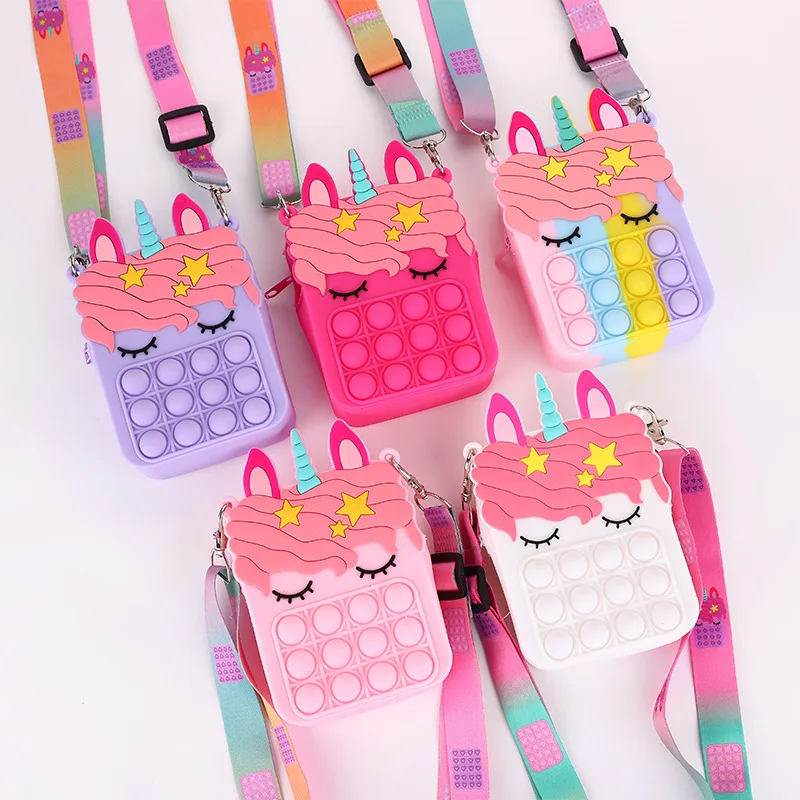 

Silicone decompression bubble pinch messenger bag unicorn cute children's bag small bag, Customized color