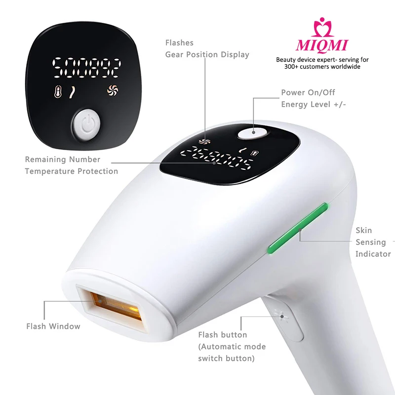 

MIQMI 4 in 1 home use painless ipl laser body hair removal machine permanent handset laser remover device, White abs meterail