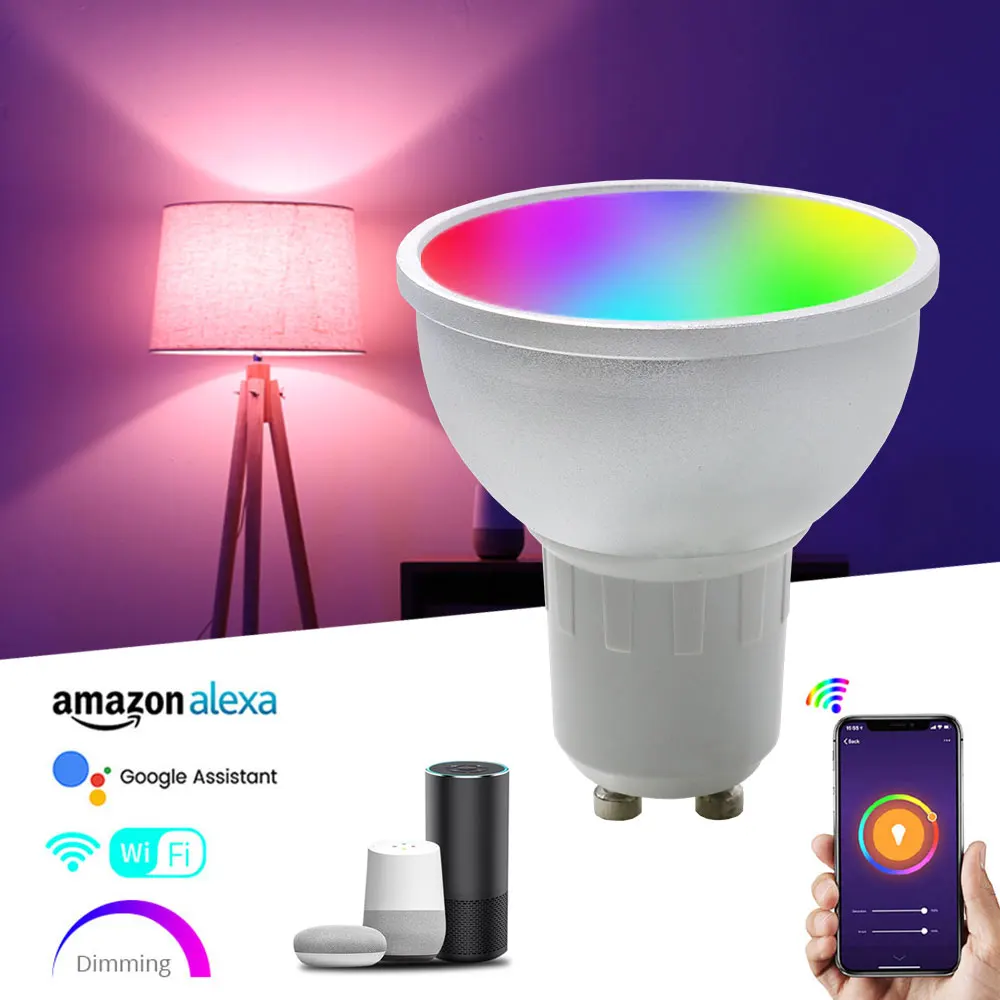 2020 Wifi Voice Control Smart RGB GU10 5W LED Spotlight with App Google Amazon