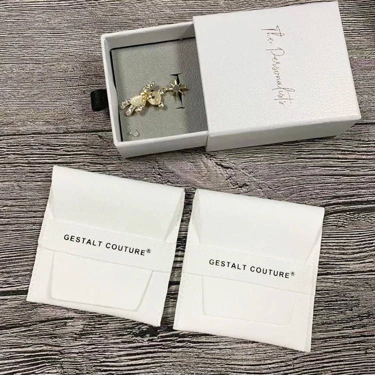 

Custom Microfiber Suede Jewelry Bag Jewelry Packaging Pouch and box, White