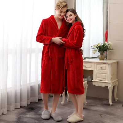 

Long Thick Coral Fleece Flannel Winter Warm Bathrobe Velvet Bath Robe, Customized colors