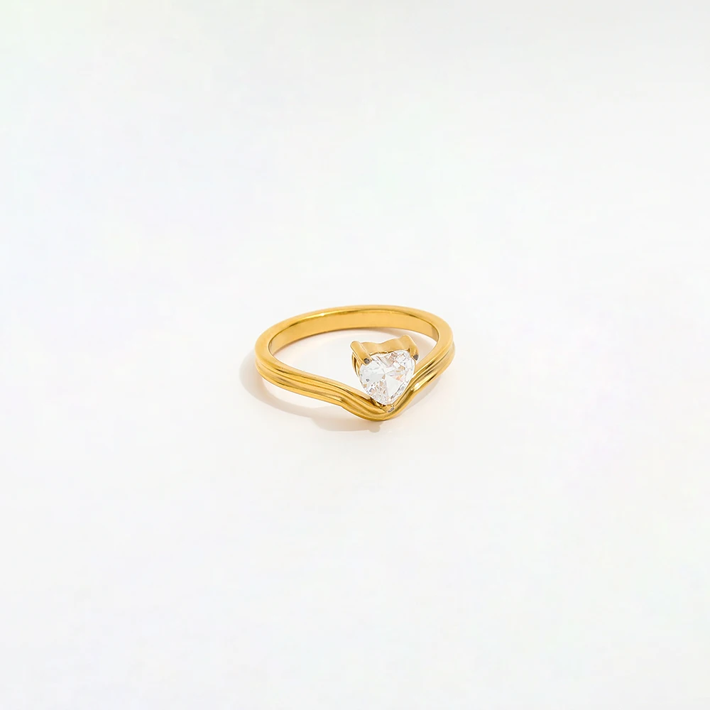 High End 18K Plain Gold Heart Zirconia Arrow Rings Stainless Steel Trendy Simple Gold Plated Jewelry