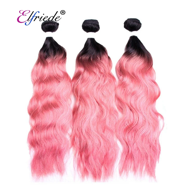 

#T 1B/Rose Pink Natural Wave Ombre Hair Wefts Brazilian Remy Human Hair Weaving Bundles 3pcs/pack XTHW-188