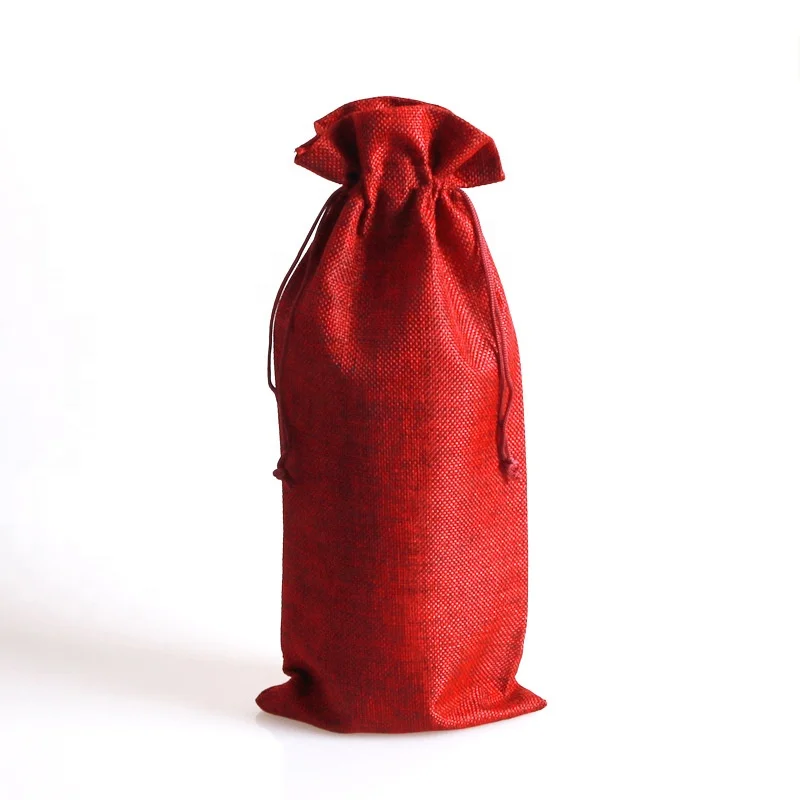 
Drawstring Wine Champagne Bottle Cover Bags Wedding Party Package Gift Bags Jute Burlap Bottle Bags 