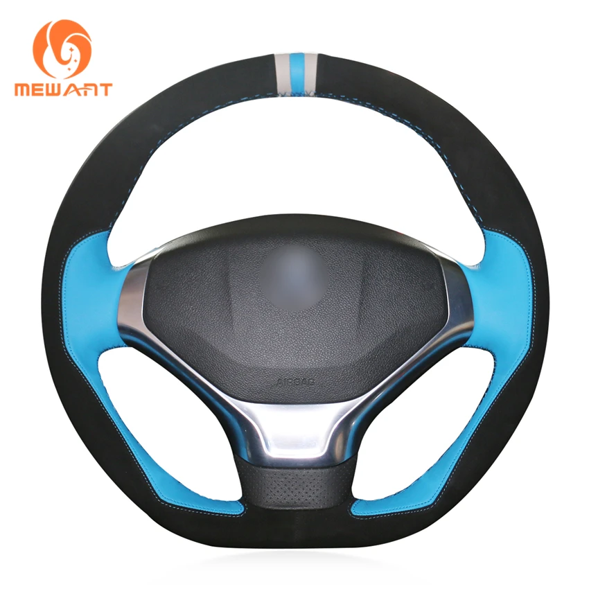 

Hand Sewing Black Blue Suede Leather Steering Wheel Cover for Peugeot 3008 2013 2014 2015