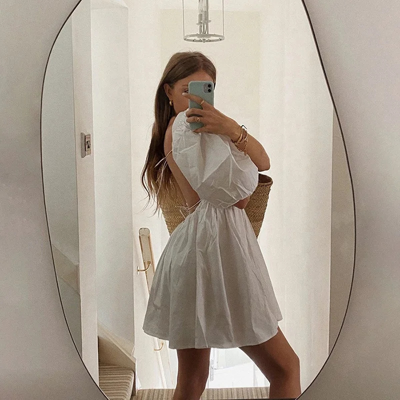 

Barchon New Summer Princess Design Puff Sleeve Dress Back Open Womens dress Wholesale Clothing Vintage White Dresses 2021, Customized