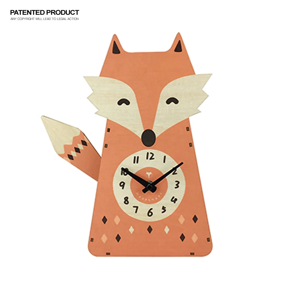 

Deheng Fox Cartoon Clock Kids Cardboard Wall Clock for Kids Room