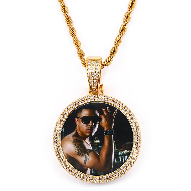 

Drop Shipping Trendy Hip Hop Pendant Charms Necklace Custom Engraved Picture Pendant With Chain, Gold&silver&rose gold