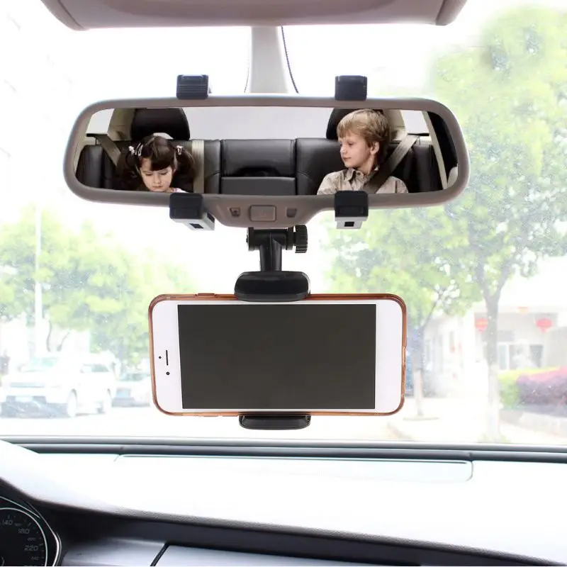 
Adjustable Car Phone Holder Rearview Mirror Mount Stand Bracket for iPhone Huawei Samsung GPS Navigation 4-5.8