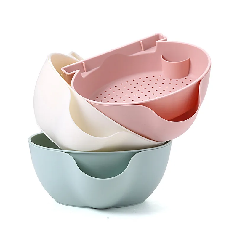 

Solid color Drainable fruit dish Kitchen double-layer washing basket Drain basket Household plastic fruit plate Fruit basket