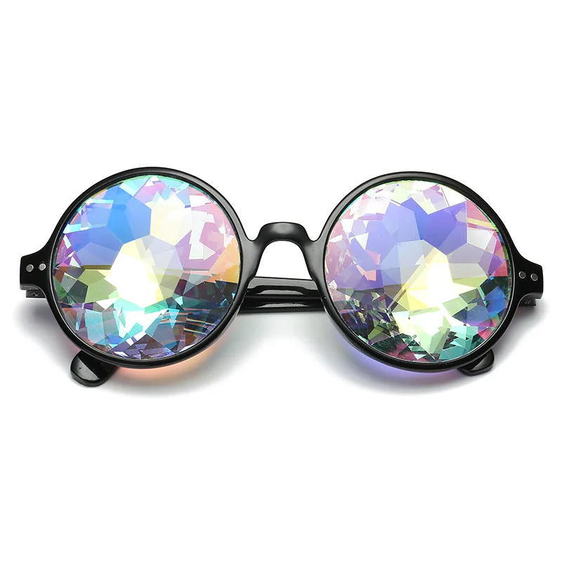 

B198 Fashion Round Kaleidoscope Sun Glasses Diffracted Colorfu Holographic Sunglasses Women Party Retro Rave Festival Sunglasses, 3 colors