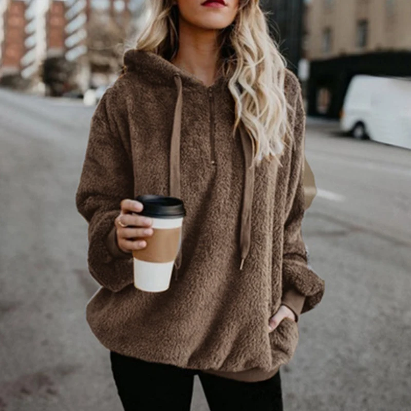 

Womens Oversized Sherpa Pullover Hoodie with Pockets Fuzzy Fleece Sweatshirt