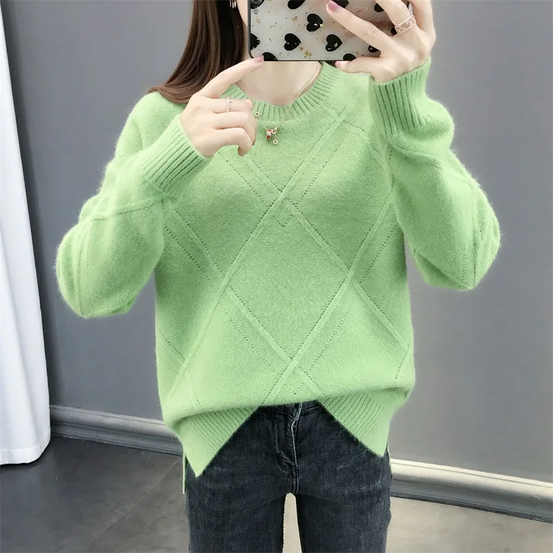 

B63454A 2020 autumn Women's sweater women loose street style pullover girl sweater, Gray/beige/green