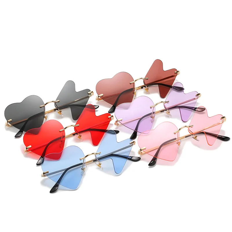 

Wholesale new trendy rimless sun glasses custom logo unisex party eyewear fashion heart sunglasses