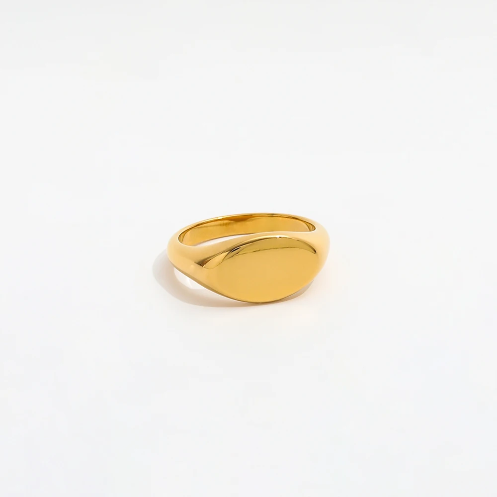 Joolim Jewelry High End PVD  Gold Plated Band Oval Signet Finger Statement Stainless Steel Rings for Women