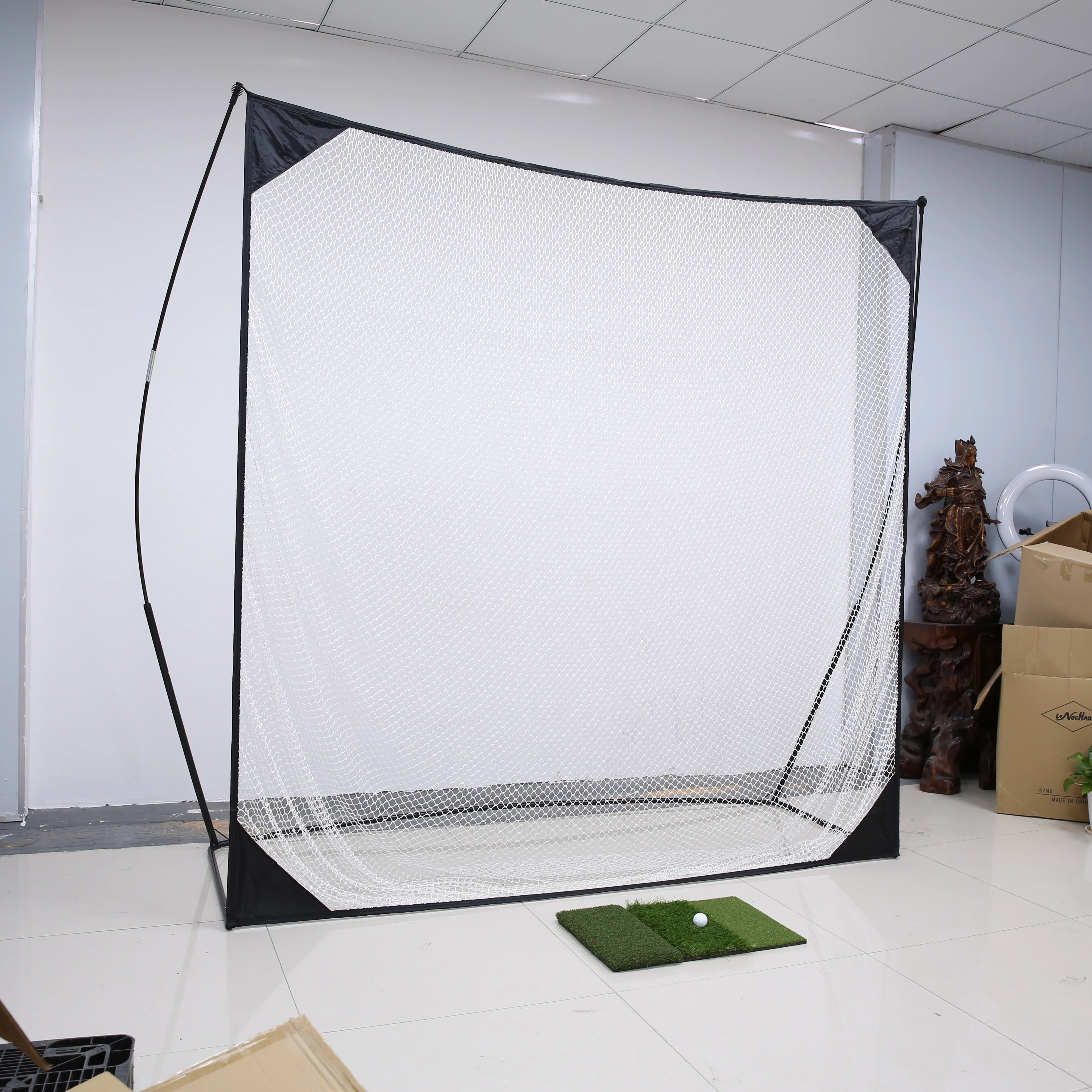 

Factory Direct Price High Quality Portable Folding Fiberglass Polyester Golf Chipping Net Golf Hitting Practice Net, White and black