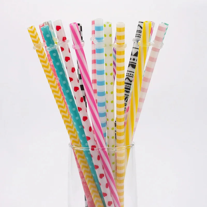 

25pcs/bag with brush Straws 7.3x230mm sublimation printed BPA-Free plastic straws for drinking colored pattern straw, With patterns