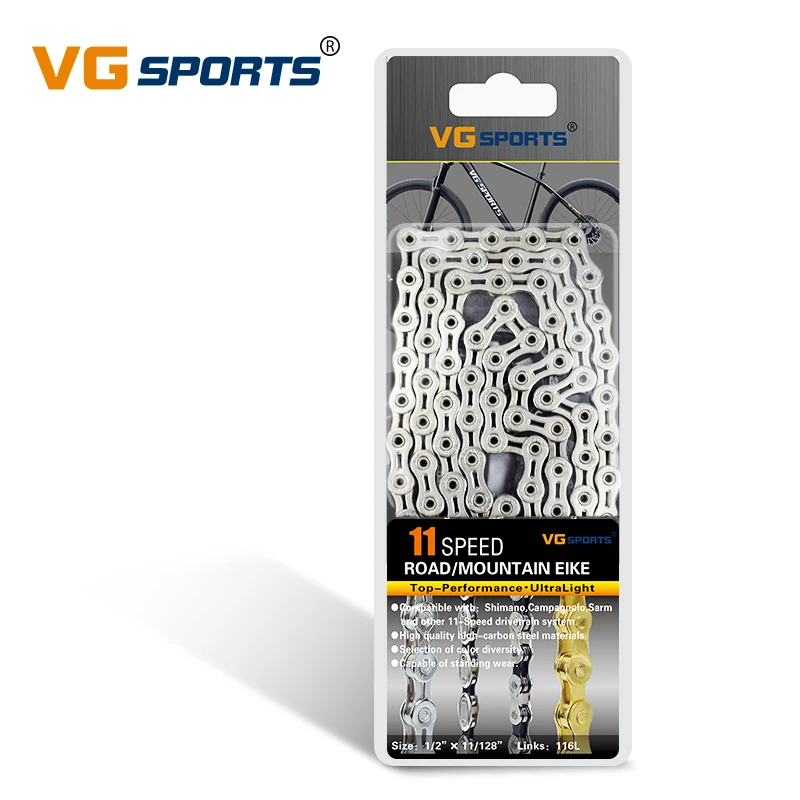 

VG Sports Ultralight 11 Speed Bicycle Chain Bike Chain Full Hollow 116L Silver Mountain MTB Road Bike Chains