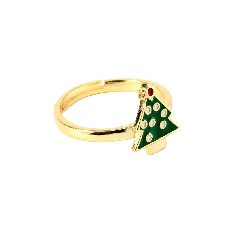 

2020 Christmas Jewelry Dripping Oil Cartoon Lovely 925 Sterling Silver Christmas Tree Ring, White, gold