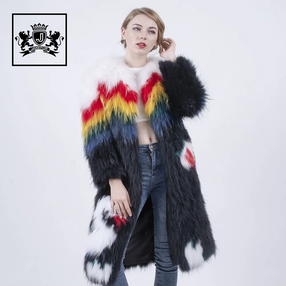 

2019 latest real fur knitted coat women winter long raccoon fur coat, 1 color,can be customized