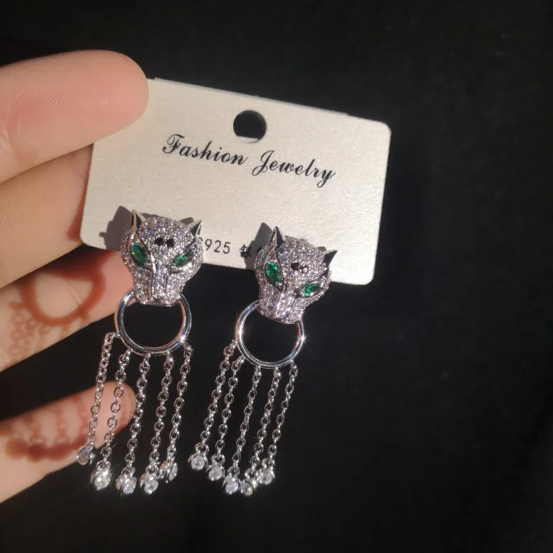 

S925 silver needle Animal Tiger Head Tassel Earrings Fashion hot sale copper inlaid Zircon Earrings assorted accessories wholesa, Picture shows