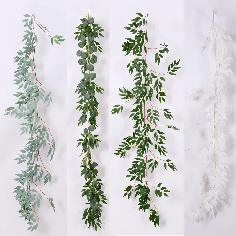 

Green Eucalyptus Leaves Garland Wisteria Artificial Flowers Rattan Fake Plant Silk Leaf Vines For Wedding Birthday Party Decor