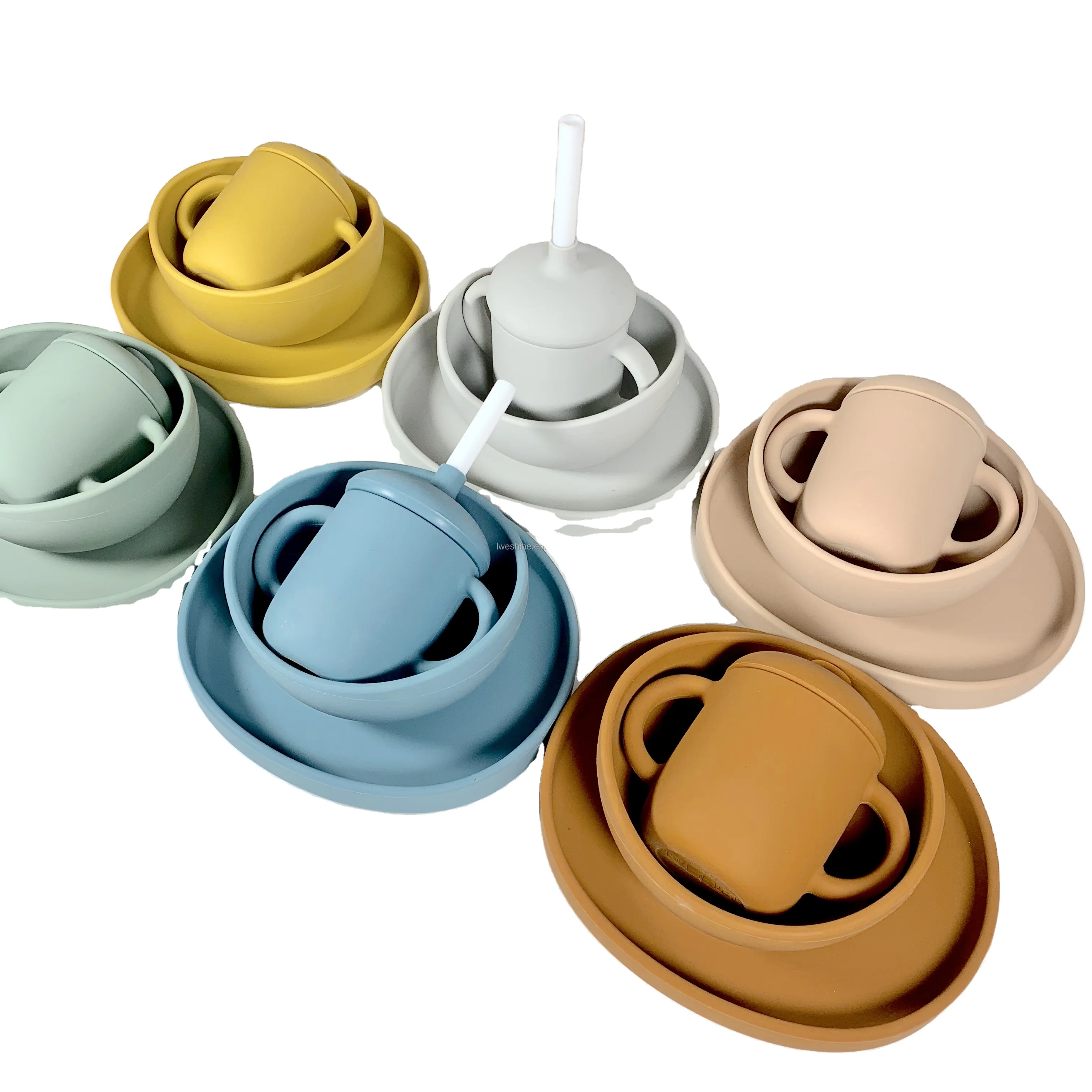 

New Arrivals BPA Free Silicone Non Slip Toddler Feeding Plate Bowl Sippy Cup Set Baby Dining Set Wholesale, Can be customized