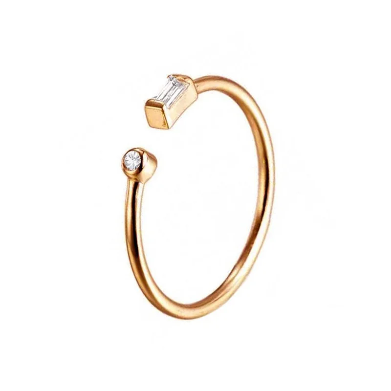 

Fashion Personality S925 Sterling Silver Minimalist Geometric Rectangle Round Trendy Open Diamond Ring Pair Ring Female