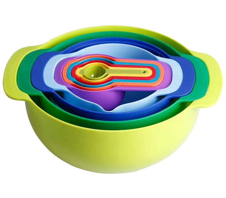 

plastic home kitchen cooking baking Measuring Tools set 10 pcs Mixing Bowl Plastic Measuring Cup and Spoon Set