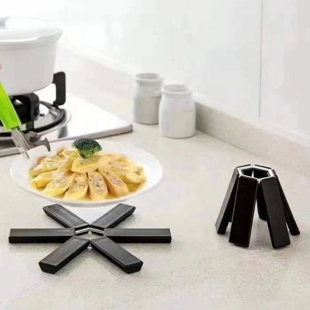 

Black Folding Pot Pad Insulated Placemat Black Heat Insulation Pot Holder Mat Non-Slip Kitchen Tableware Anti-Heat Gadget