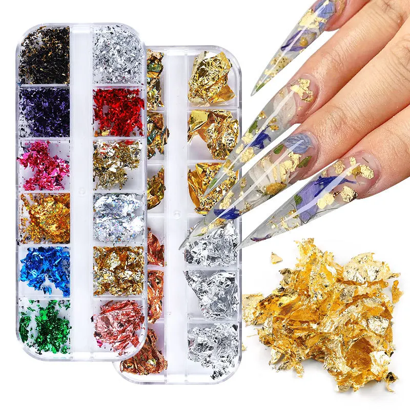 

Misscheering Double-Sided Colorful Gold Foil Flakes Nail Art Aluminum Foil Platinum Silver Nail Gold Foil