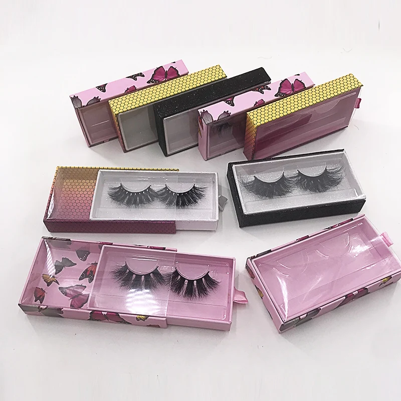 

Slide Drawer Holographic Lashes Packaging Boxes Empty Pink Rectangle Magnetic Eyelash Packaging for 25mm 3D Mink, Holographic color