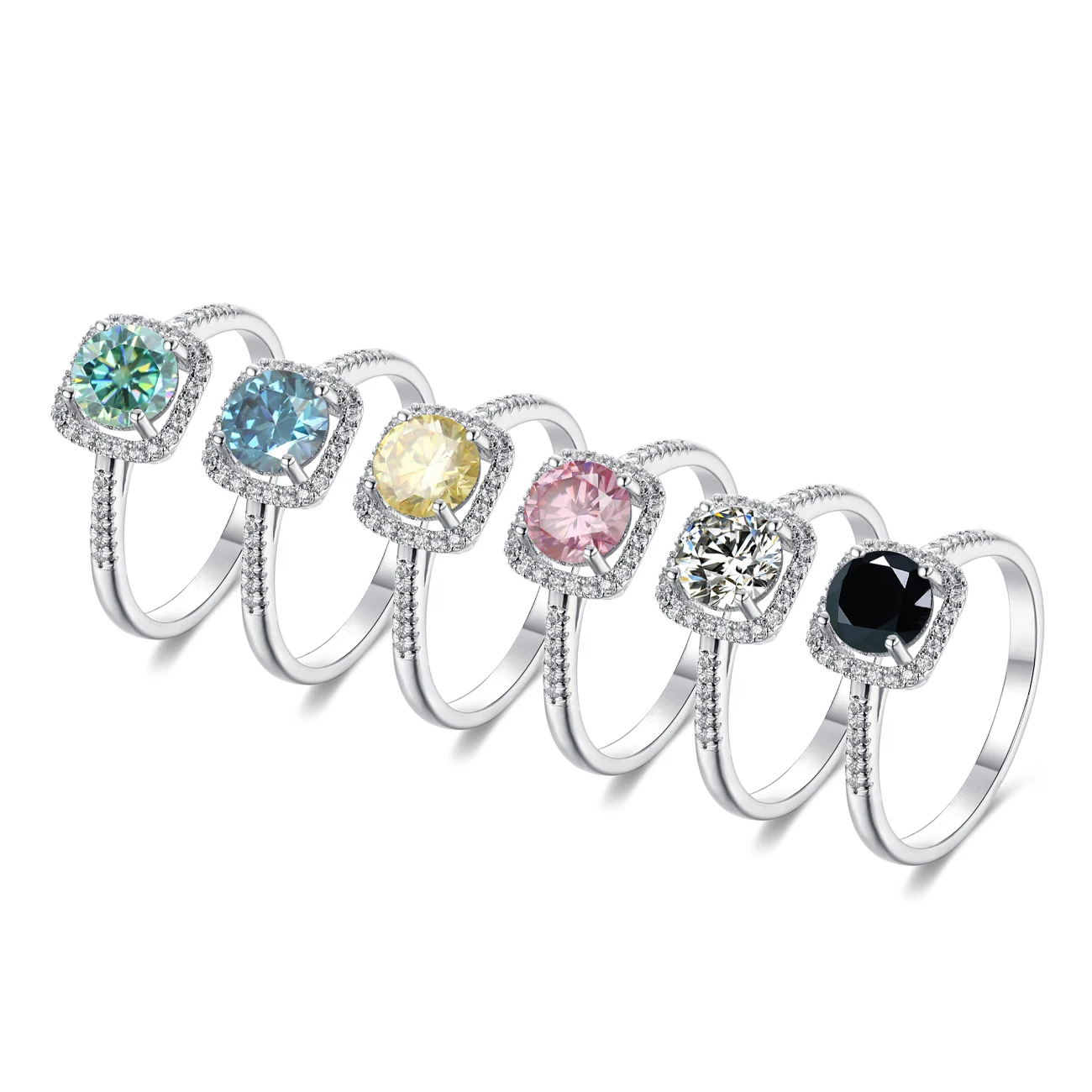 

Abiding Custom Fine Jewelry Color Retention Wedding Square Halo 4Claw Setting Moissanite Diamond 925 Pure Sterling Silver Rings