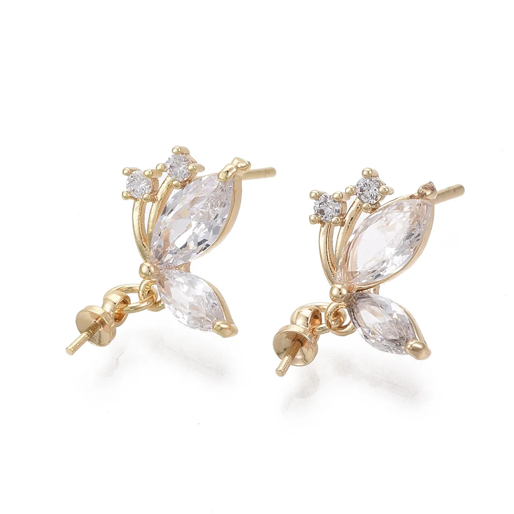 

PandaHall Brass Butterfly Cubic Zircon Stud Earring Findings