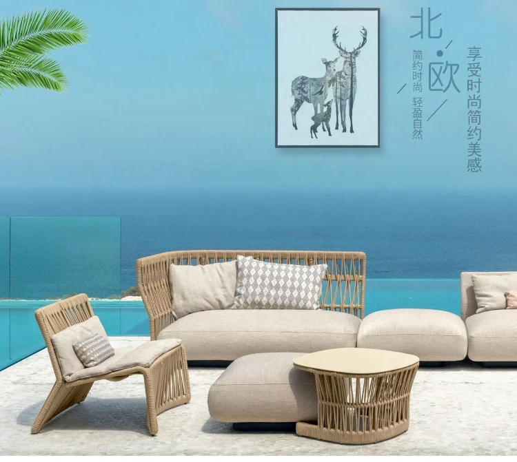 Nordic style hotel patio outdoor   garden table and chairs  rope outdoor dinning chairs