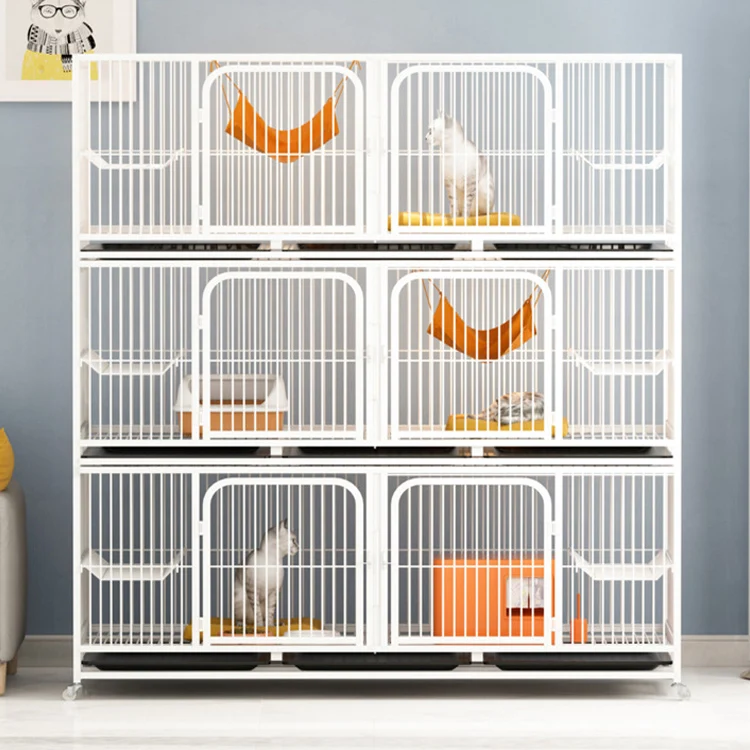 

Manufacturer Wholesale 1-3-storey 6-door breeding square-tube steel wire cat dog cage cat cage animal cage Cheap Sale, White