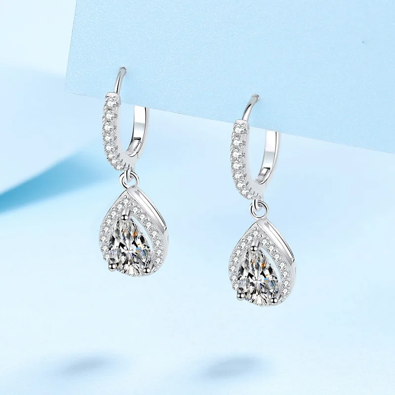 

pear shape moissanite earrings quality fashion dangle huggie silver 925 moissanite hoop earrings for women
