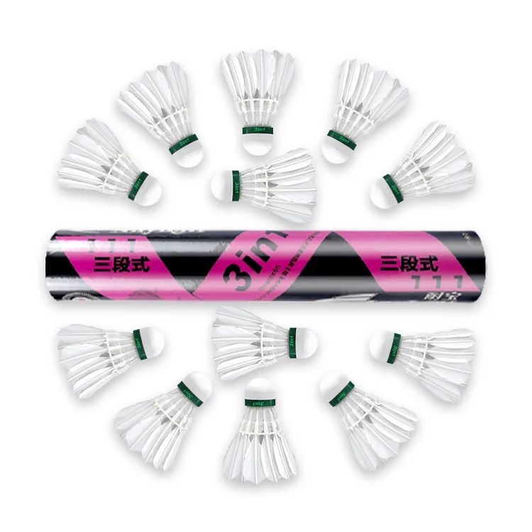 

3 in 1 original factory wholesale cheap badminton feather shuttlecock for sports training, Natural white