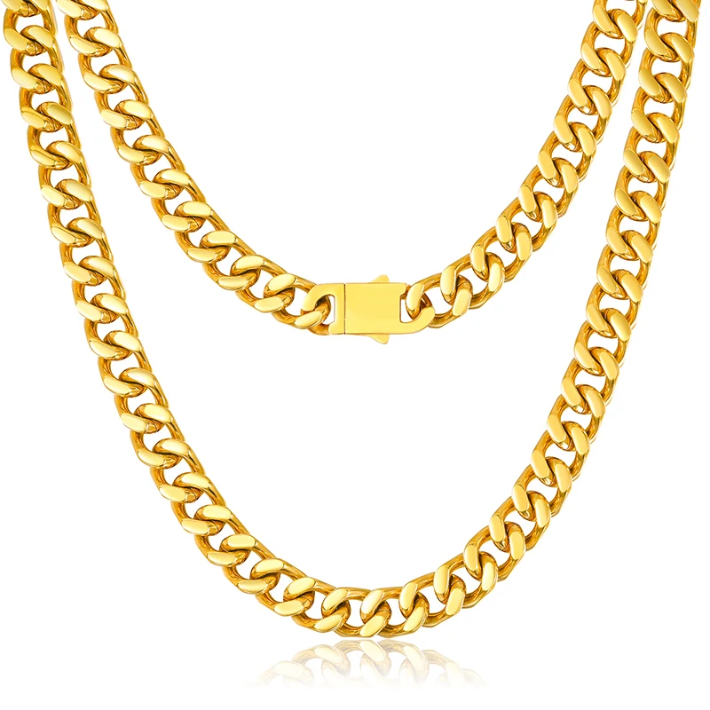 

New Arrival Hip Hop Jewelry 18K Gold Filled Plated Non Tarnish Titanium Stainless Steel Miami Cuban Link Chain Necklace