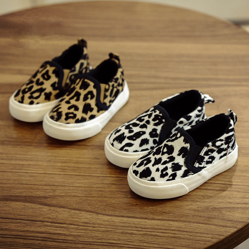 

Children Canvas Shoes For Boys Girls Fashion Leopard Print Comfortable Casual Shoes For Kids Sneakers Student Flat Shoes, White, khaki