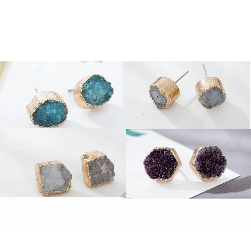 

Wholesale S925 needle Druzy Earrings Gold Plated Stud Earrings Women And Girls