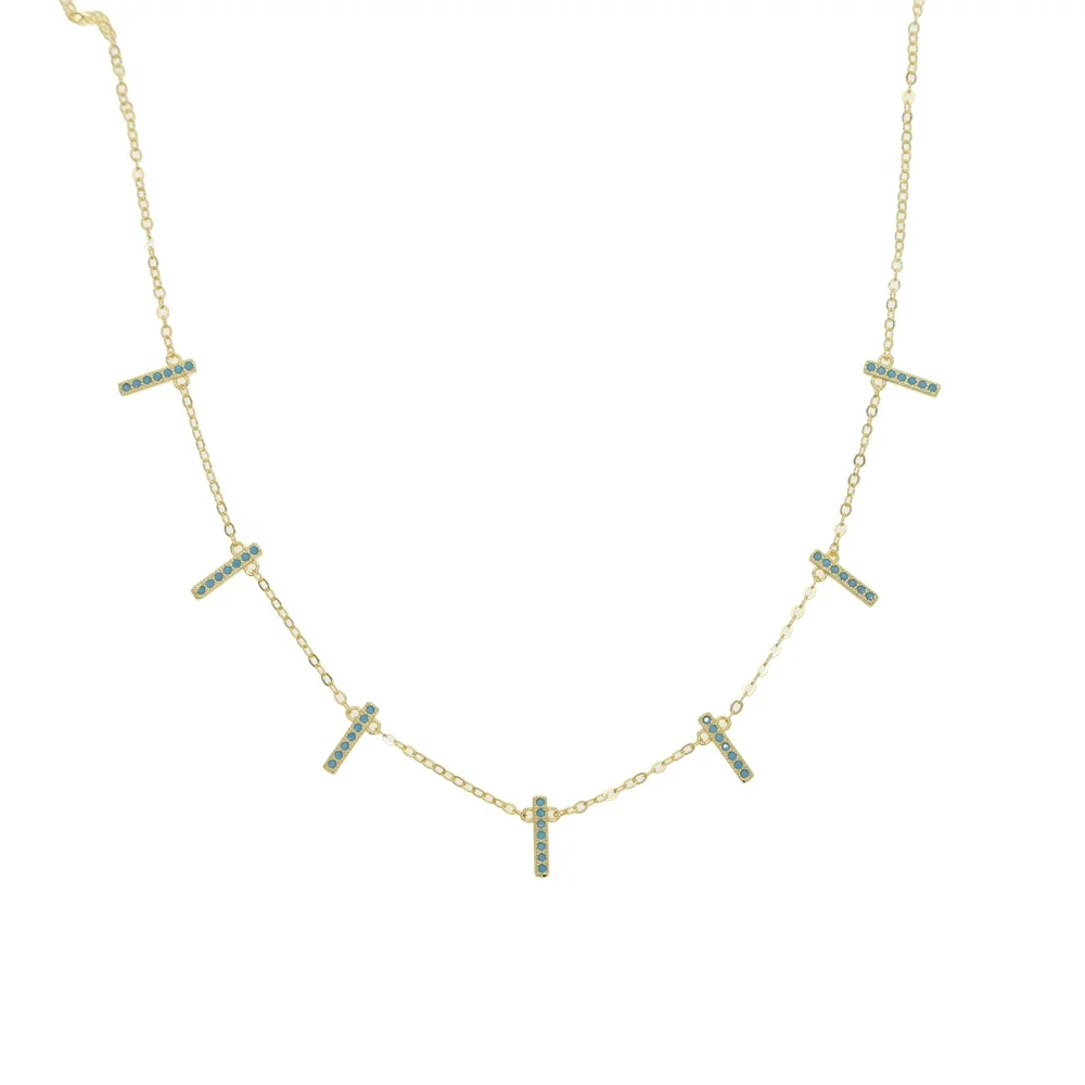 

2021 geometric women choker turquoises cz bar link chain 925 sterling silver high quality fine simple necklaces
