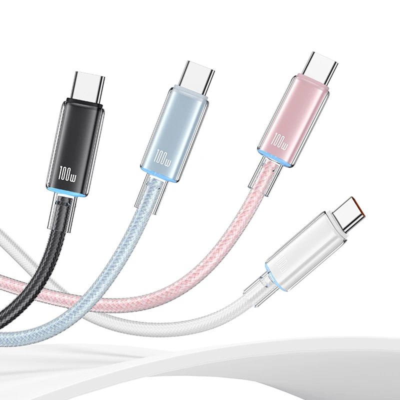 

USAMS SJ660 New Arrival Type-C To Type-C PD100W Fast Charging Transparent Data charge Cable With Light