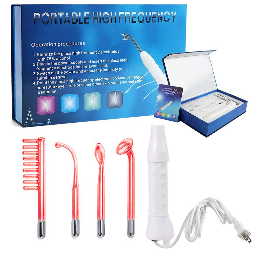 

Dropshipping Alta Frecuencia Red 4 in 1 Hgh Frequency Electrotherapy Wand Neon And Argon Handheld High Frequency Skin Therapy, White pink green red blue violet