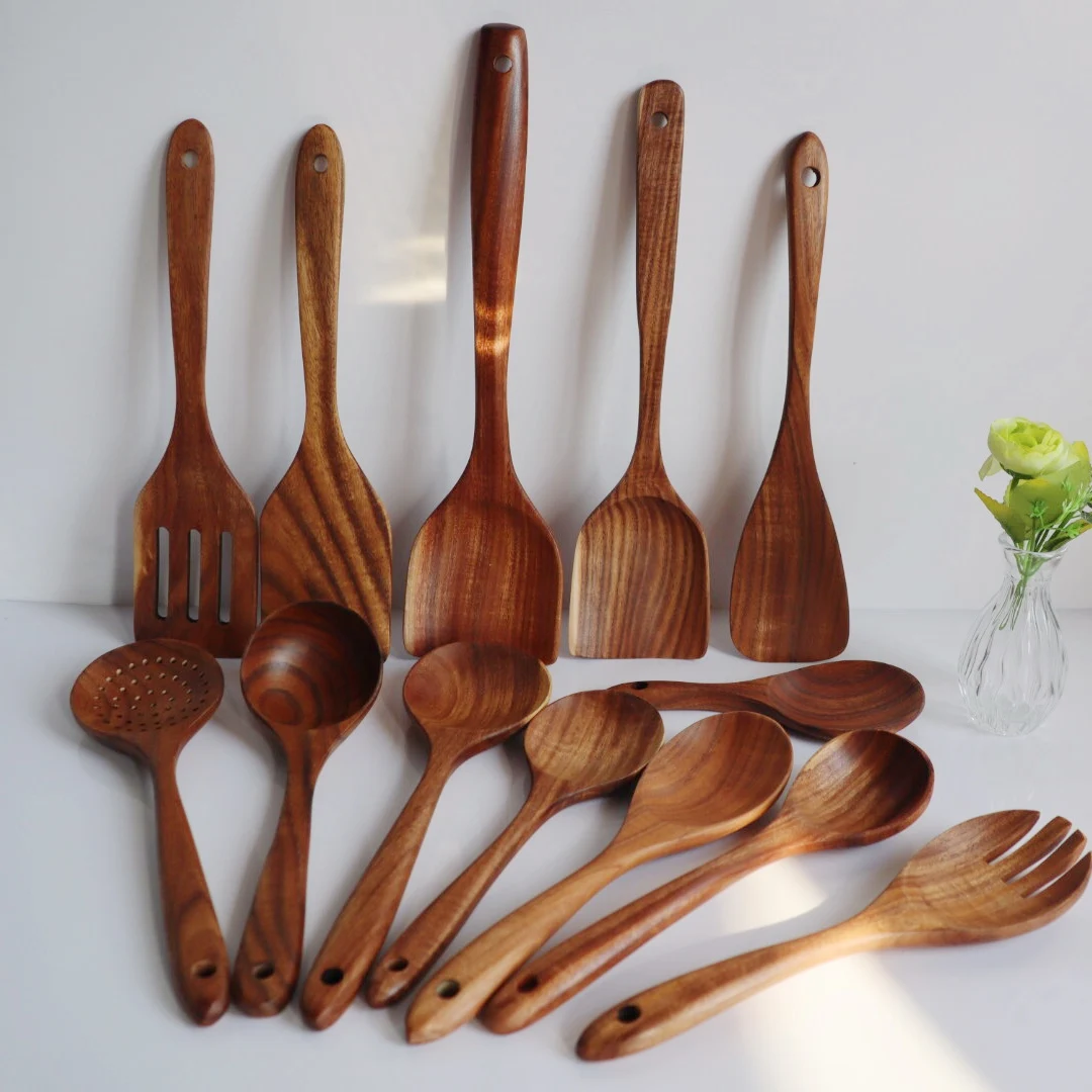 

Heat Resistant acacia teak cooking wood bamboo Spatula Turner Spoons for Non Stick Cookware Wooden Cooking Utensils