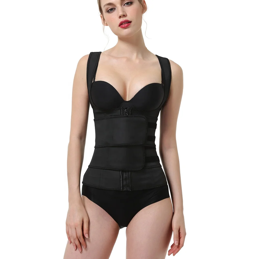 

Good Quality Women Body Shaper Waist Trainer Belt High Compression Black Double Belt