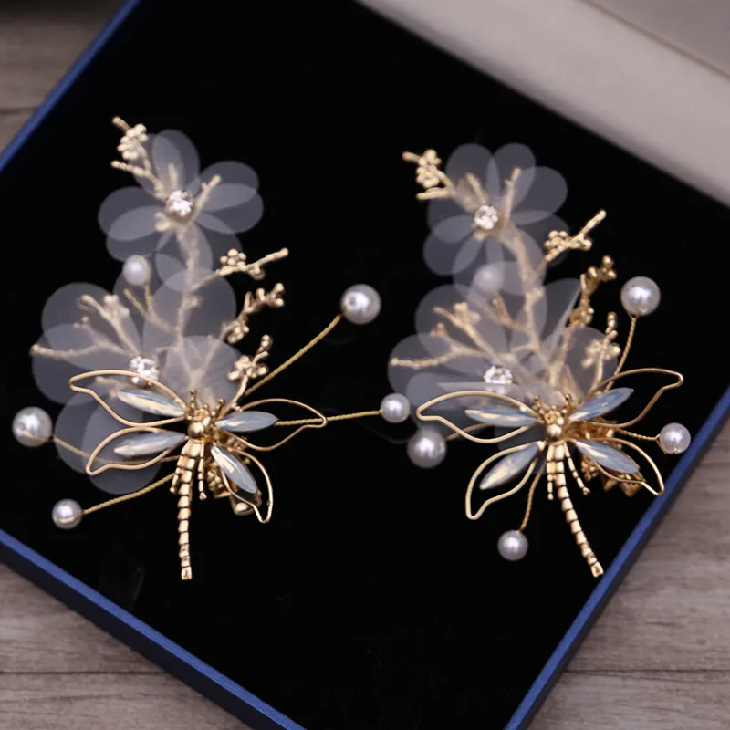 

JS new fairy ancient style handmade dragonfly tassel hairpin jewelry hair accessories costume wedding dragonfly headdress