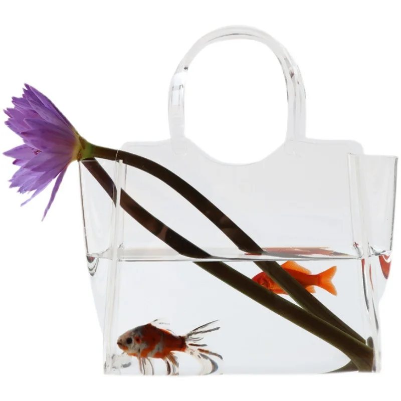 

Best Gift Housewarming Gift Handbag Vase Home Decoration Handmade Acrylic Transparent Bag Fish Tank Vase