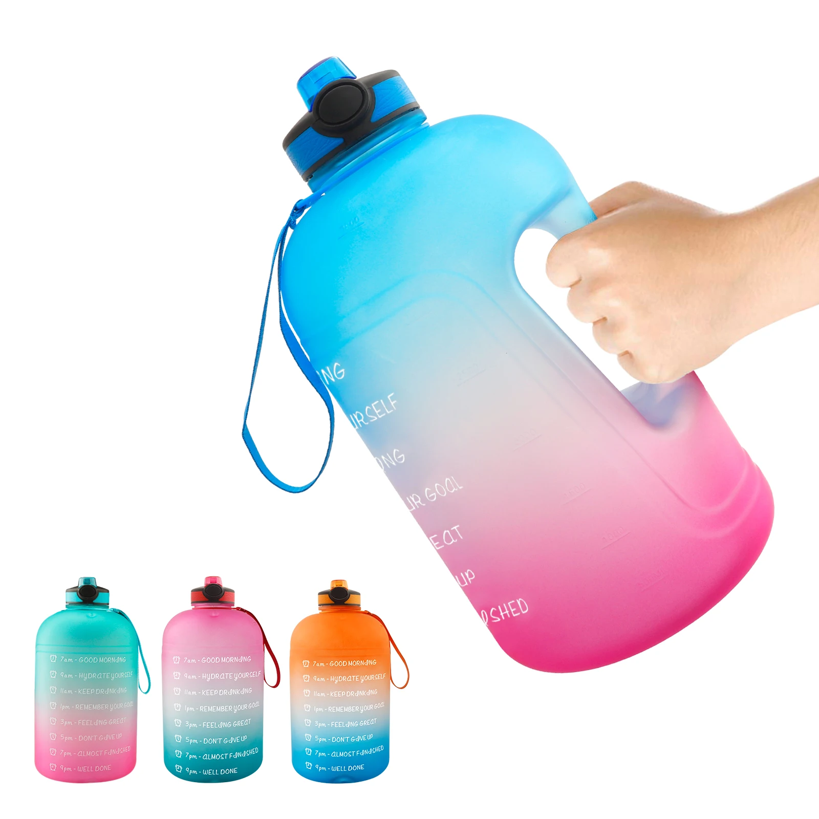 

1 Gallon Motivational Water Bottle with Time Marker, Straw, Handle BPA Free Leakproof Sports Water Jug for Gym, Office, Home, Customized color